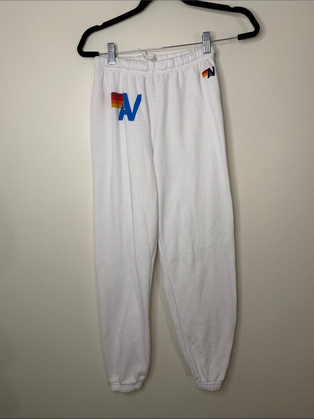 Aviator Nation White Logo Sweatpants Joggers Rainbow Stripe Unisex Size Small